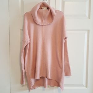 Pink Cowl Neck Sweater - High Low